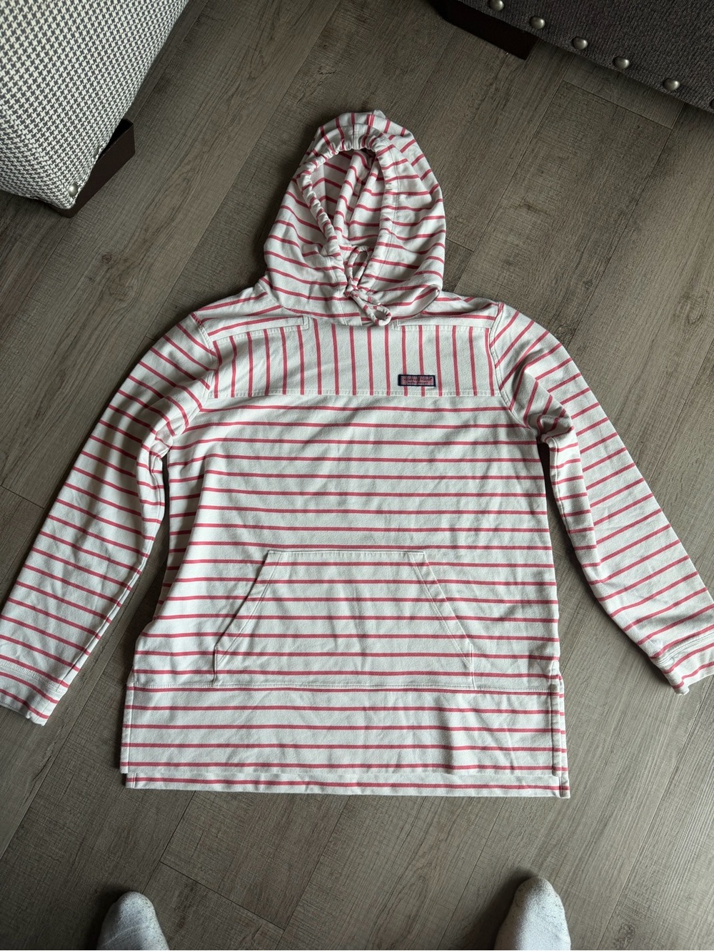 Vineyard Vines Red & White Striped Hooded Pullover